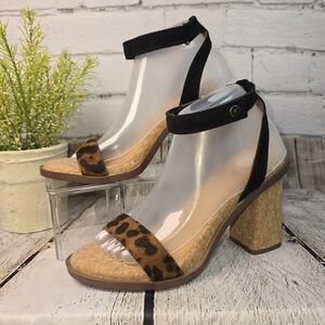 YELLOWBOX CAIKOS LEOPARD PRINT STRAPPY SANDAL BLOCK CORK HEEL 7.5 EUC
